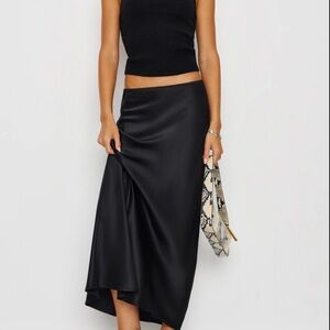 Reformation Layla Silk Black Bias Midi Skirt -  thin elastic waist Women